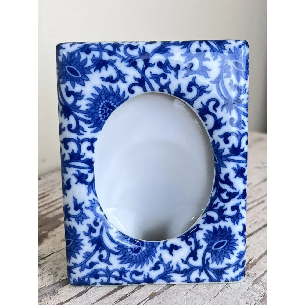 Vintage Pier 1 Imports Blue & White Chinoiserie Photo Frames Set 5” Home Decor